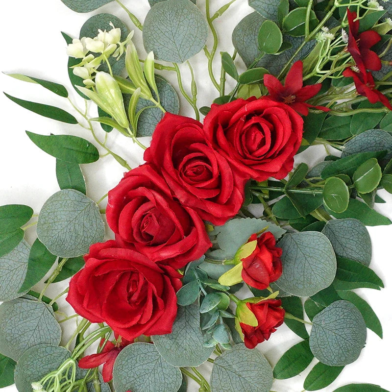 2pcs Artificial Wedding Arch Flowers Kit Boho Dusty Rose red Eucalyptus Garland Drapes for Wedding Decorations Welcome Sign