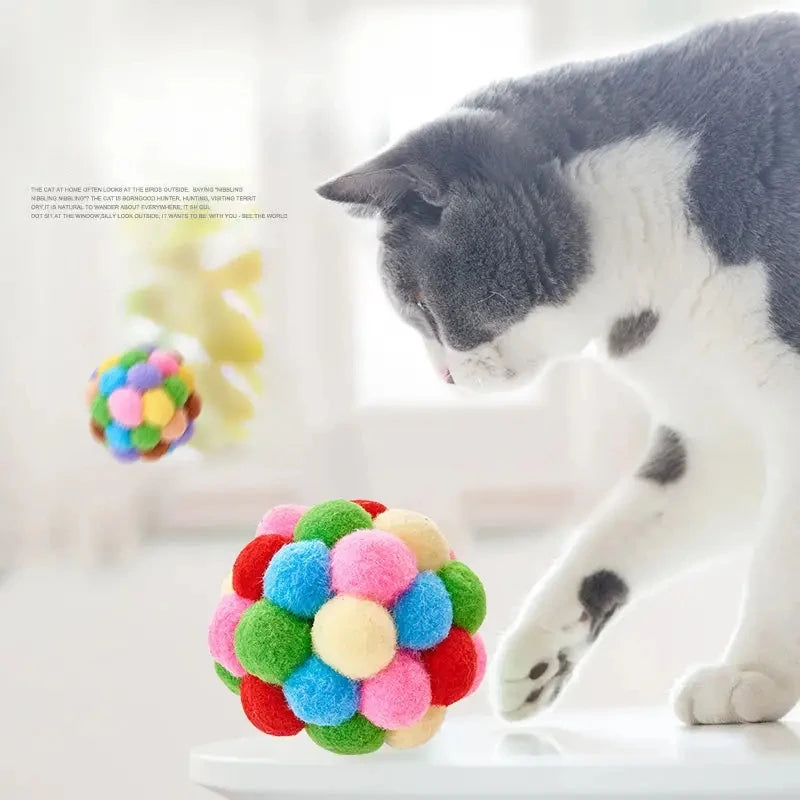1/3PCS Cat Plush Ball Toys – Elastic Bell Balls for Interactive Cat Play