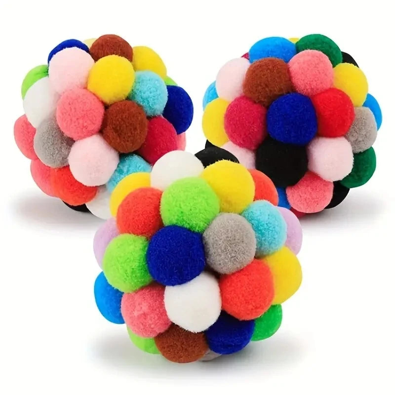 1/3PCS Cat Plush Ball Toys – Elastic Bell Balls for Interactive Cat Play