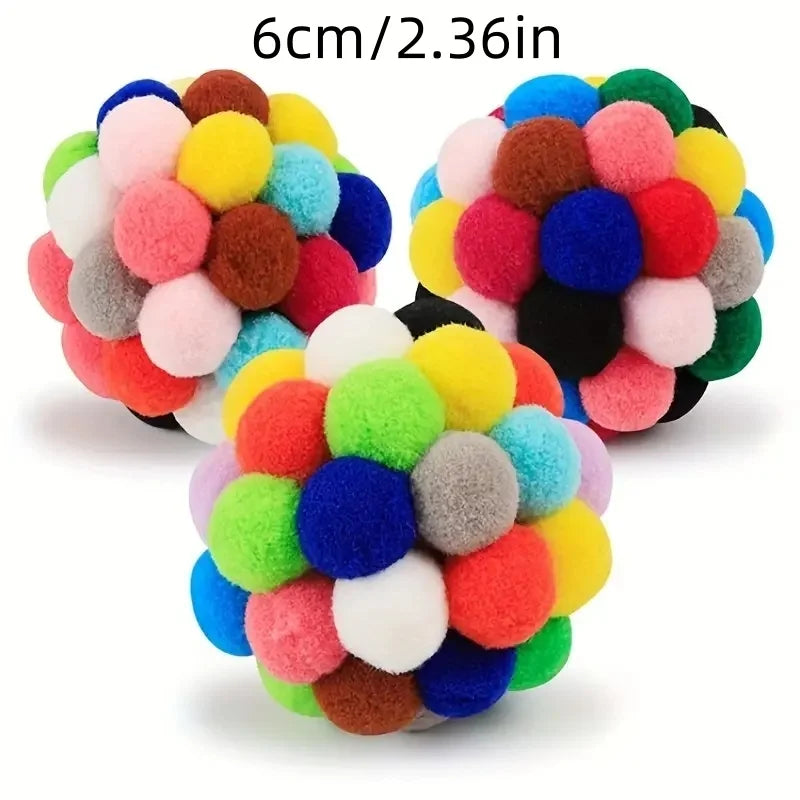 1/3PCS Cat Plush Ball Toys – Elastic Bell Balls for Interactive Cat Play