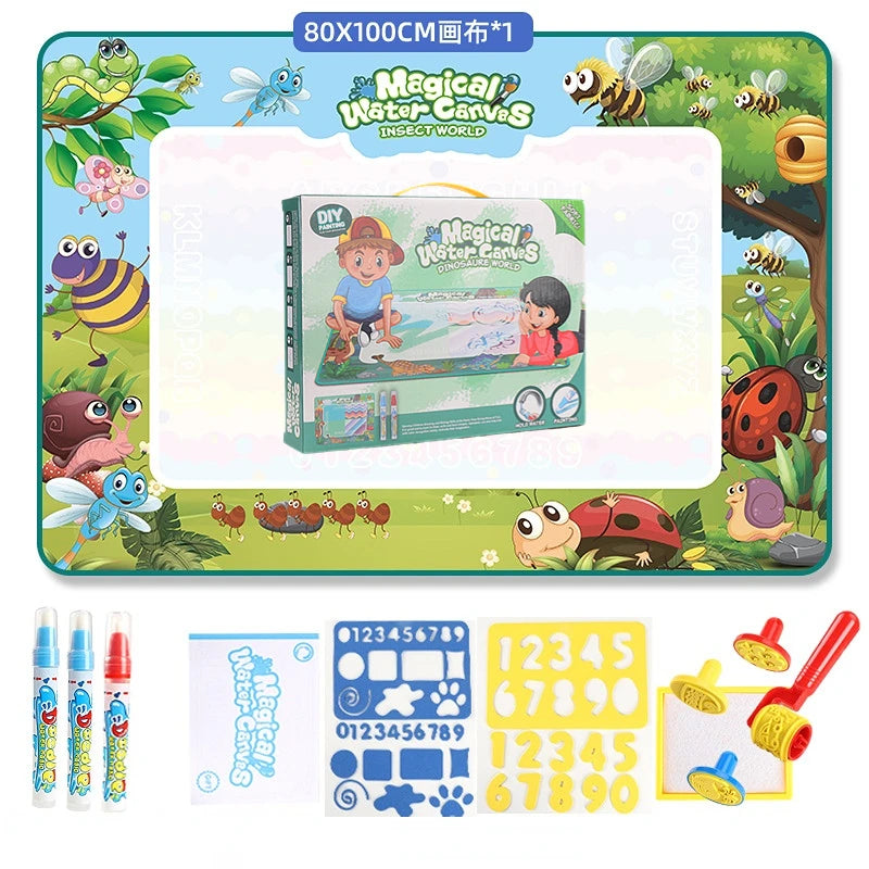 100x80CM Magic Water Drawing Mat – Reusable Doodle Coloring Mat with Magic Pens | Montessori Educational Painting Board for Kids