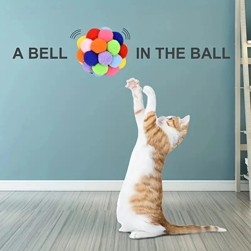 1/3PCS Cat Plush Ball Toys – Elastic Bell Balls for Interactive Cat Play
