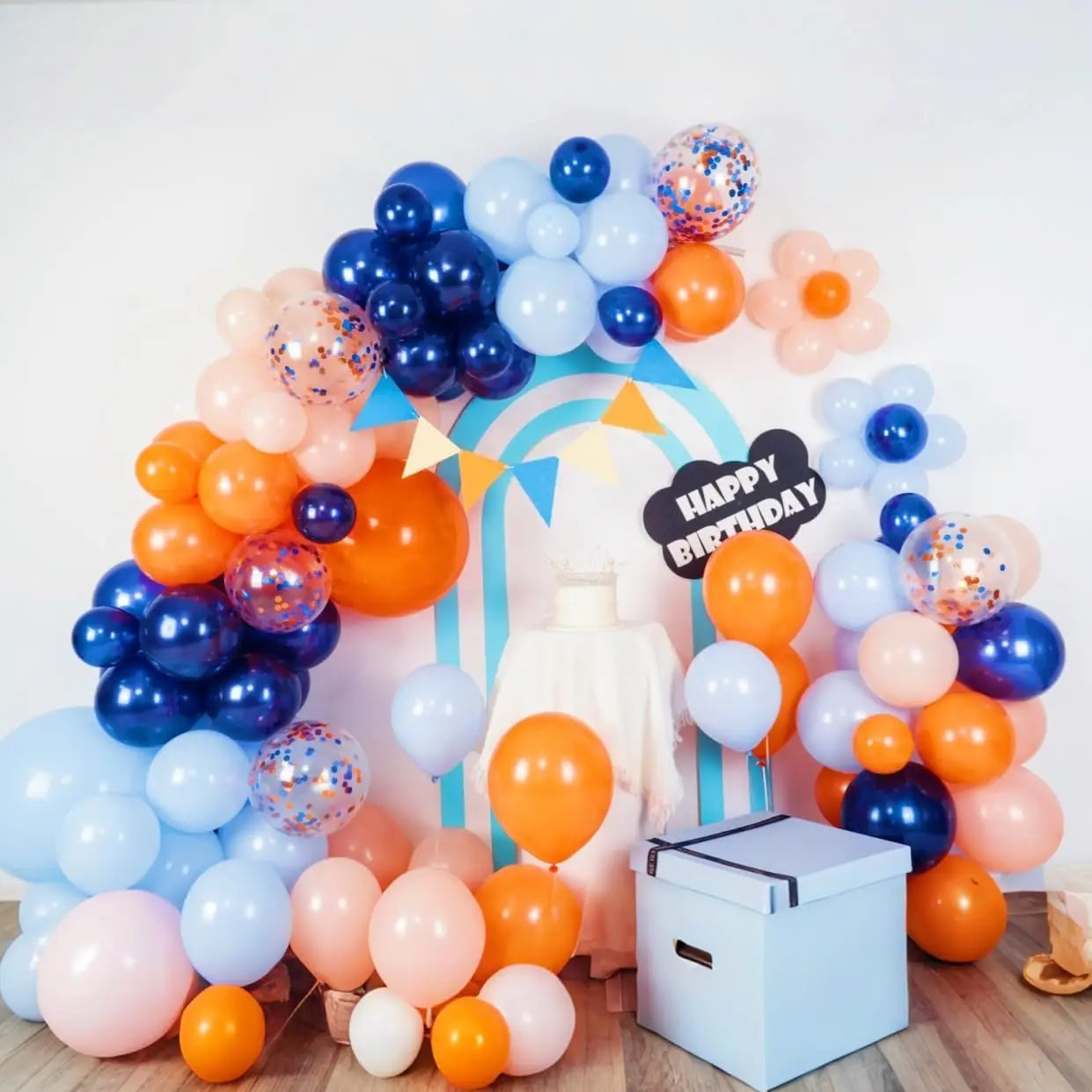 104pcs pet birthday theme balloon arch set, blue nude orange balloons with black dog PAWS and dog bone foil balloons, suitable f