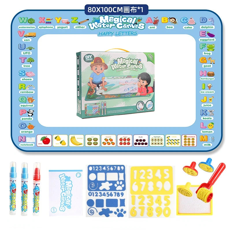 100x80CM Magic Water Drawing Mat – Reusable Doodle Coloring Mat with Magic Pens | Montessori Educational Painting Board for Kids