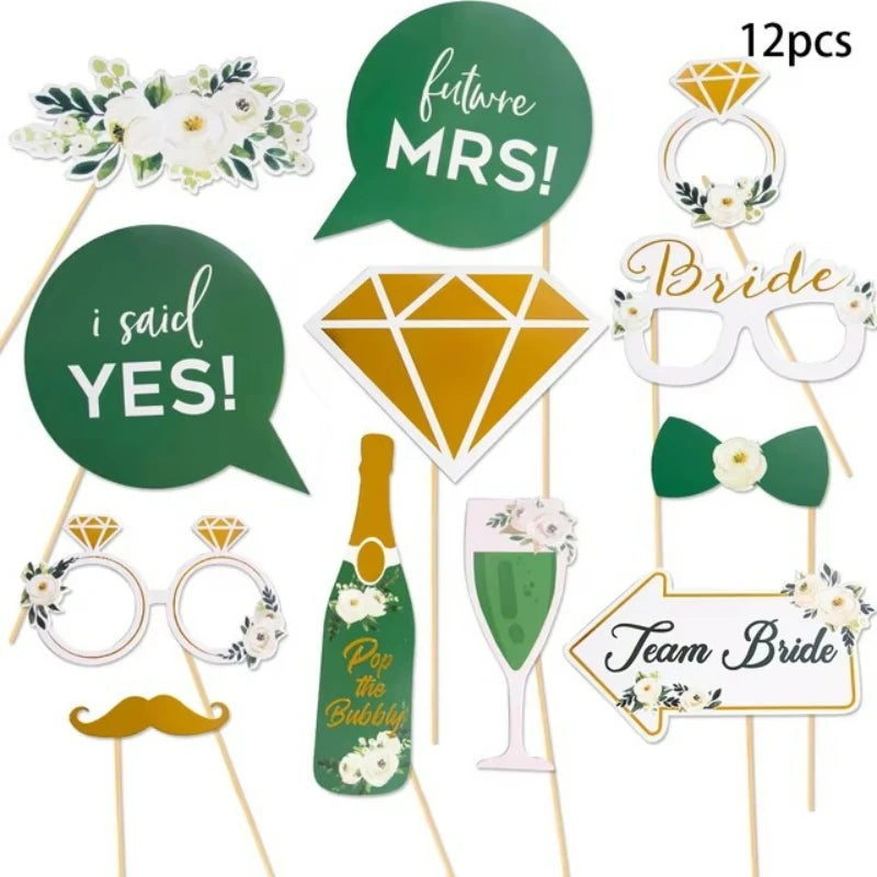 12pcs/set Wedding Photo Booth Props Just Married Photobooth Hen Party Decorations Team Bride To Be Bridal Shower Party Supply