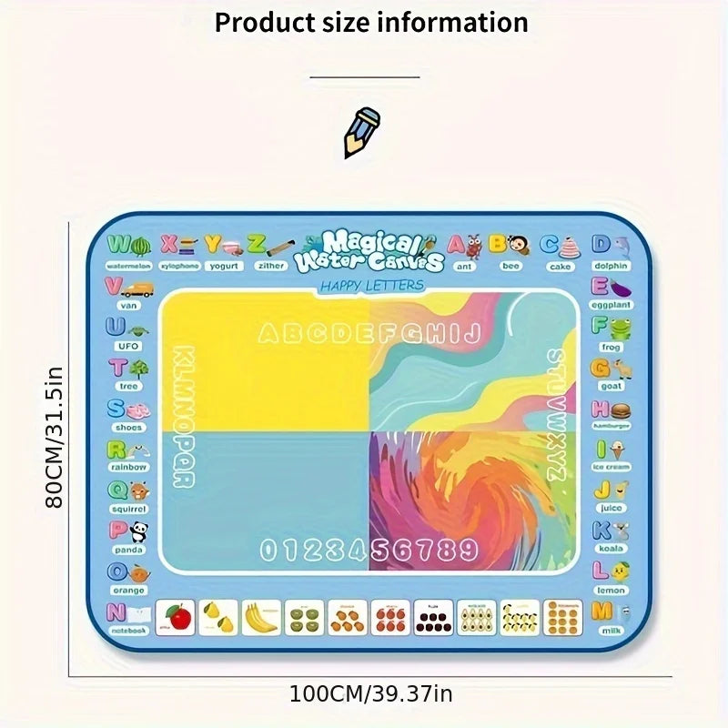 100x80CM Magic Water Drawing Mat – Reusable Doodle Coloring Mat with Magic Pens | Montessori Educational Painting Board for Kids