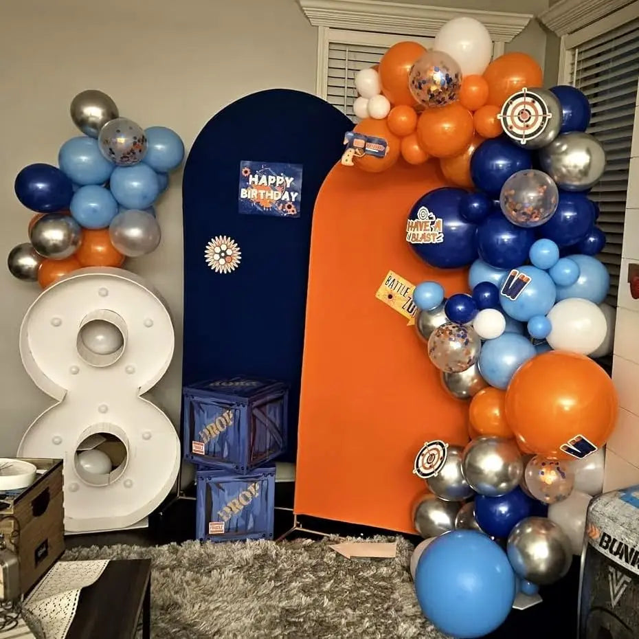 104pcs pet birthday theme balloon arch set, blue nude orange balloons with black dog PAWS and dog bone foil balloons, suitable f
