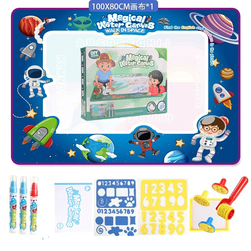 100x80CM Magic Water Drawing Mat – Reusable Doodle Coloring Mat with Magic Pens | Montessori Educational Painting Board for Kids