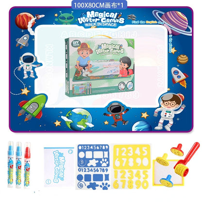 100x80CM Magic Water Drawing Mat – Reusable Doodle Coloring Mat with Magic Pens | Montessori Educational Painting Board for Kids