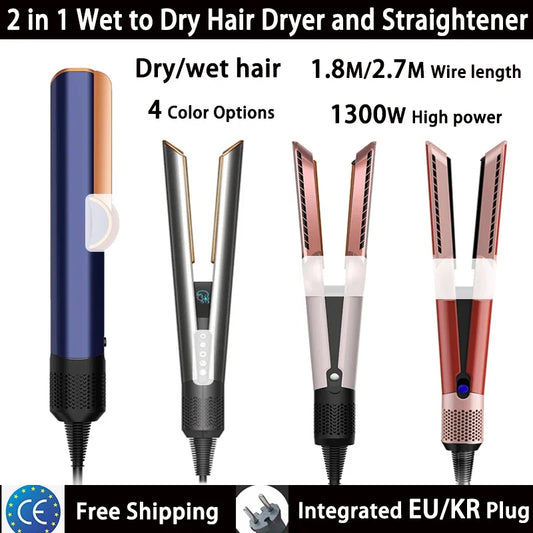2-in-1 Hair Straightener and Dryer Combo – Negative Ion Heating Flat Iron for Quick, Long-Lasting Hair Styling