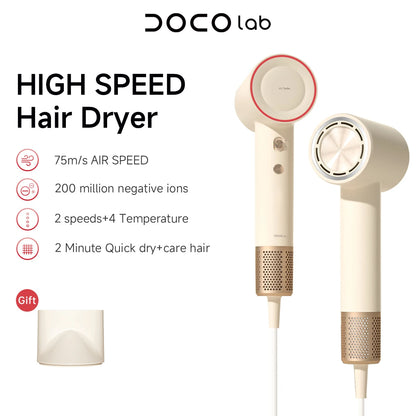 DOCO High Speed Hair Dryer – 75m/s Airflow | 200 Million Negative Ions | 110,000 RPM Motor