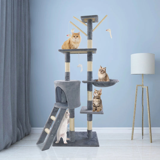 140cm Cat Tree Climbing Tower – Multi-Level Cat Nest &amp; Sisal Scratching Post Activity Centre