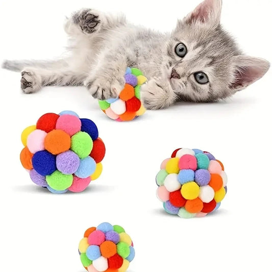 1/3PCS Cat Plush Ball Toys – Elastic Bell Balls for Interactive Cat Play