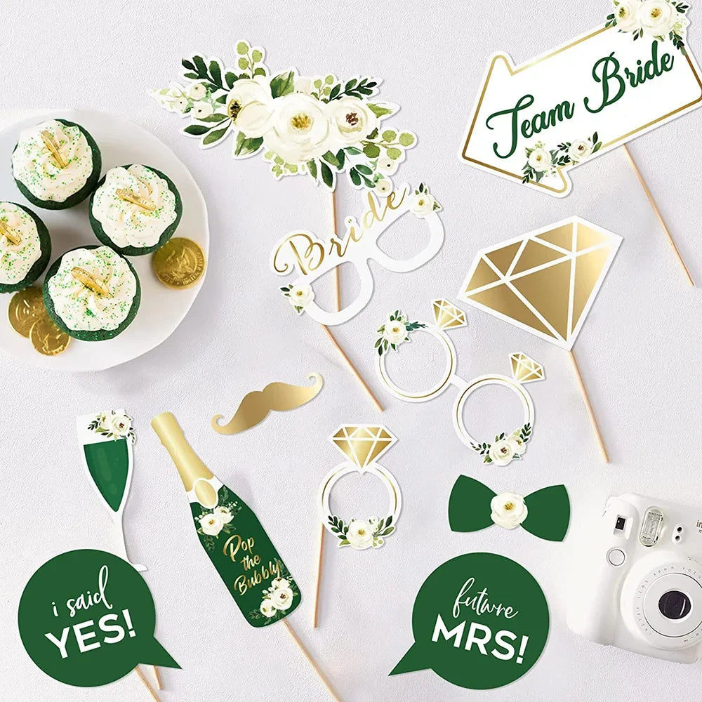 12pcs/set Wedding Photo Booth Props Just Married Photobooth Hen Party Decorations Team Bride To Be Bridal Shower Party Supply