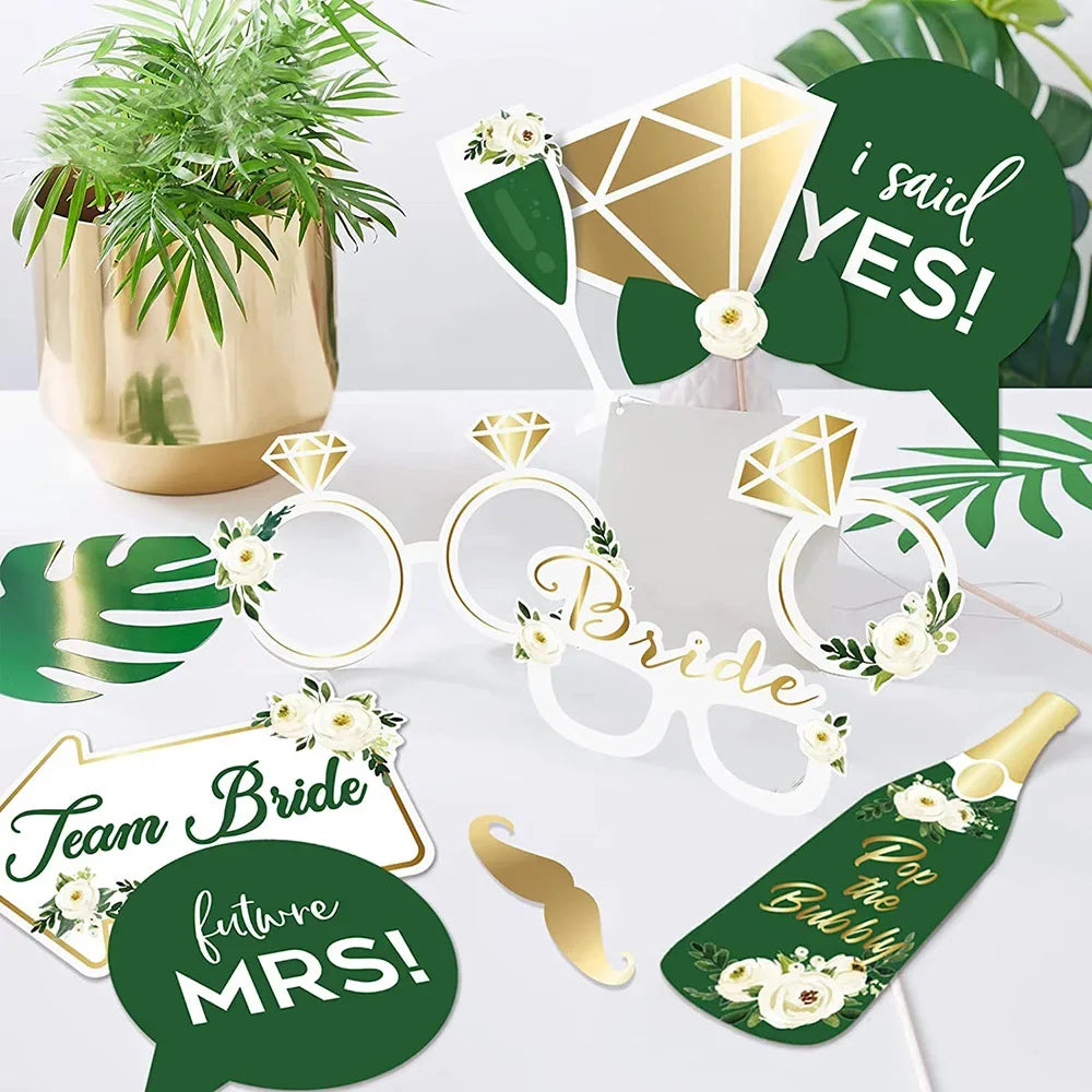 12pcs/set Wedding Photo Booth Props Just Married Photobooth Hen Party Decorations Team Bride To Be Bridal Shower Party Supply