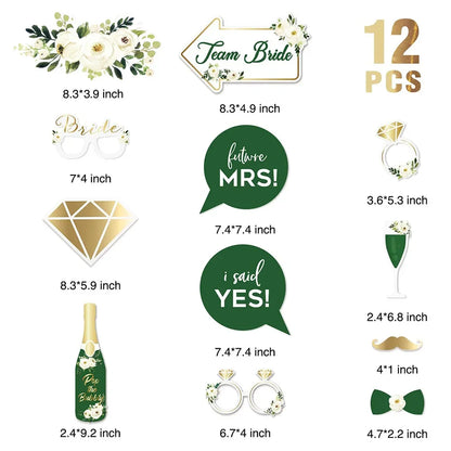 12pcs/set Wedding Photo Booth Props Just Married Photobooth Hen Party Decorations Team Bride To Be Bridal Shower Party Supply