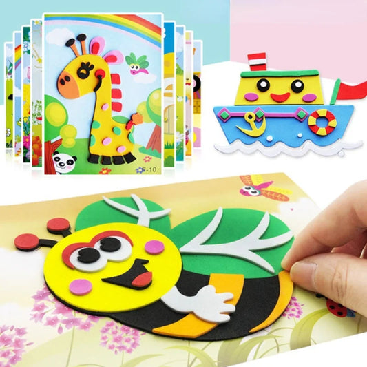 10Pcs DIY Creative Cartoon Animal 3D EVA Foam Sticker Puzzle – 20 Styles