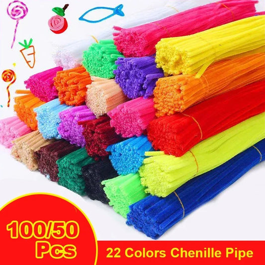 100/50Pcs Chenille Stems – 22 Assorted Colors Pipe Cleaners (6mm x 12 inch) for Kids’ Arts &amp; Crafts, DIY Projects, and Decorations
