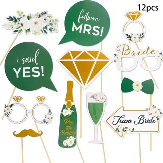 12pcs/set Wedding Photo Booth Props Just Married Photobooth Hen Party Decorations Team Bride To Be Bridal Shower Party Supply