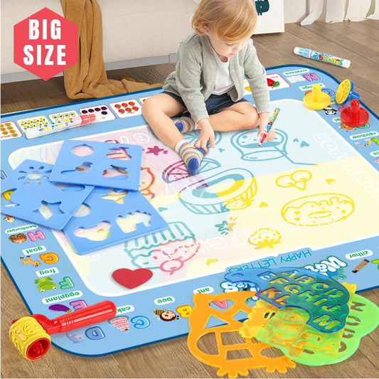 100x80CM Magic Water Drawing Mat – Reusable Doodle Coloring Mat with Magic Pens | Montessori Educational Painting Board for Kids