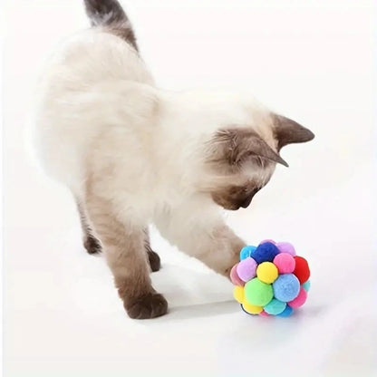 1/3PCS Cat Plush Ball Toys – Elastic Bell Balls for Interactive Cat Play